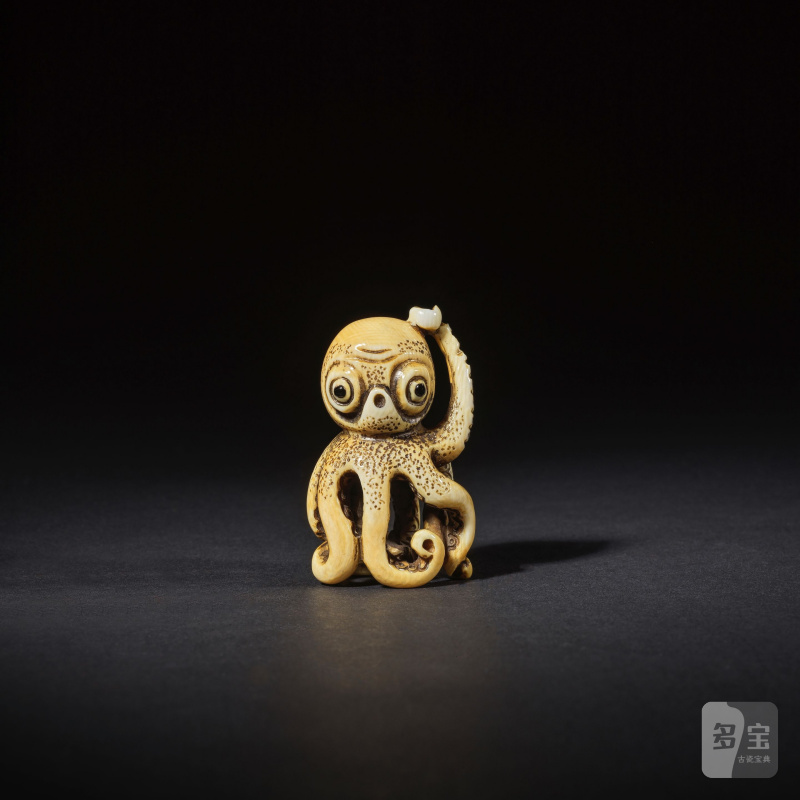 象牙彫根付 蛸 銘「房之」 19世紀 | NETSUKE EN IVOIRE REPRÉSENTANT UN POULPE - 图6